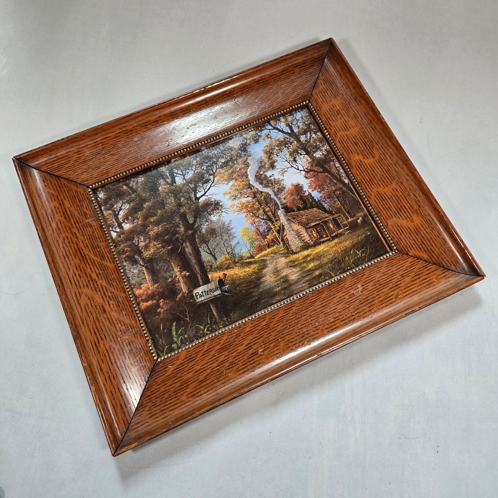 Unbranded Framed Cabin Art Unisex Medium Brown Good Vintage Oak Landscape